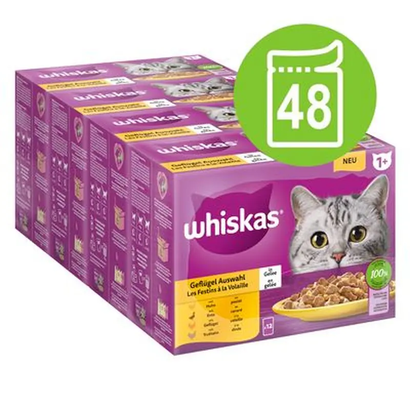 Whiskas 1+ Adult Pouches Saver Pack 48 x 85g - Meat Feasts in Gravy