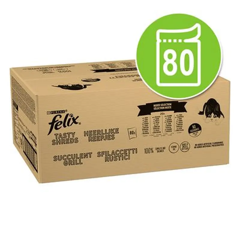 Felix Tasty Shreds Jumbo Pack 80 x 80g - Mixed Selection