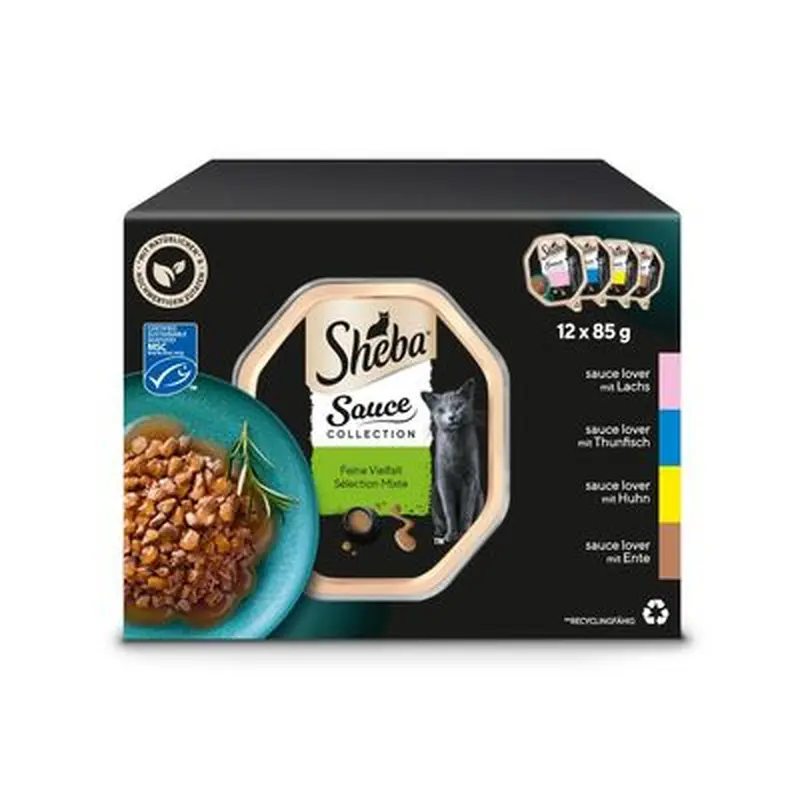 Sheba Varieties Multipack Saver Pack 32 x 85g - Sauce Lover (Salmon, Tuna, Chicken, Duck)
