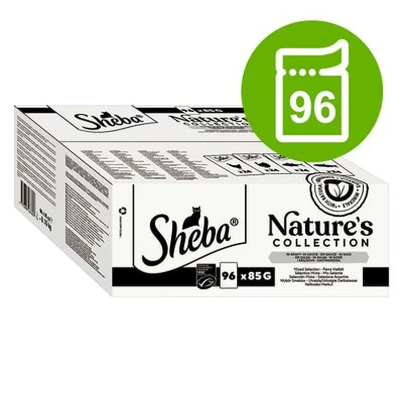 Sheba Nature's Collection in Sauce 96 x 85g - Fish Variety (Tuna, Salmon, Cod, Ocean Fish)