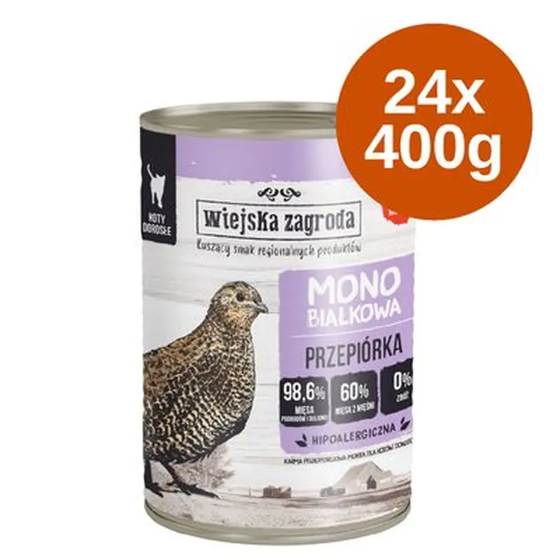 Economy pack Wiejska Zagroda Cat Monoprotein 24 x 400 g - Quail