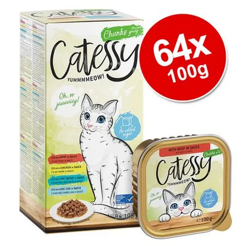 Catessy Trays Mixed Packs Mega Saver Pack 64 x 100g - Chunks in Sauce Mix
