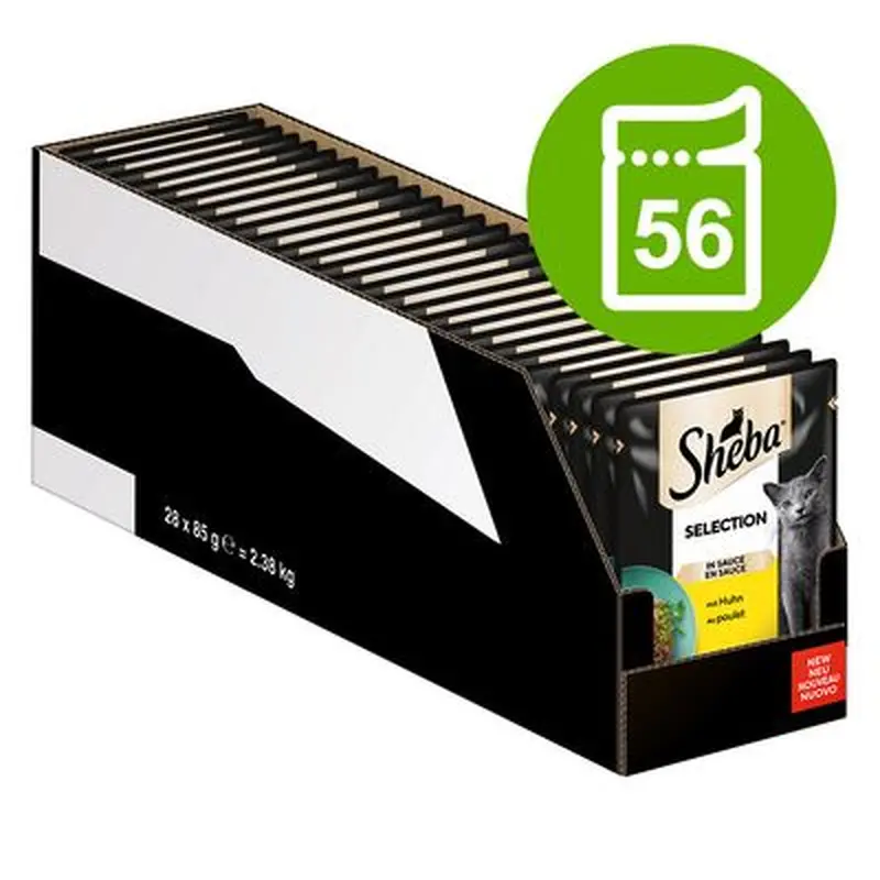 Sheba Pouches Varieties Mega Pack 56 x 85g - Select Slices in Gravy with Salmon