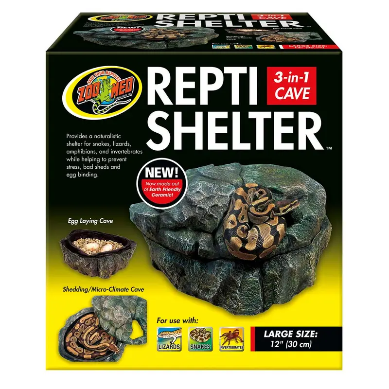 Zoo Med Repti Shelter 3-in-1 Cave Terrarium Hideaway Black 12in LG