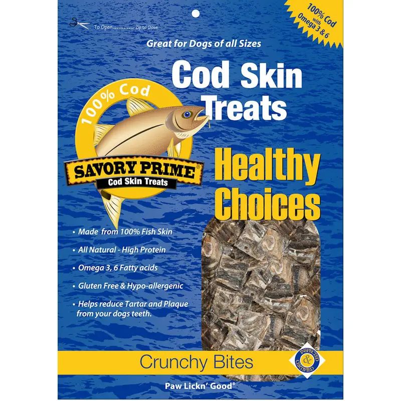 Savory Prime Cod Skin Crunchy Bites Dog Treats 4 oz