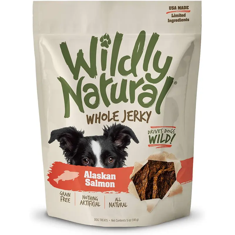 Wildly Natural Whole Jerky Strips Grain-Free Dog Treats Alaskan Salmon 5oz
