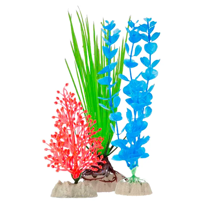 GloFish Fluorescent Plastic Aquarium Plant Orange/Green/Blue 1 SM/1 MD/1 LG