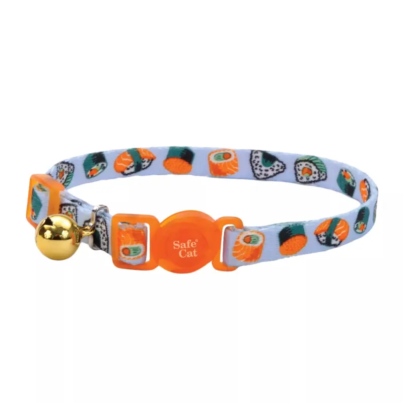 Coastal Safe Cat 3/8in Wide 8-12in Breakaway Collar Sushi on Blue