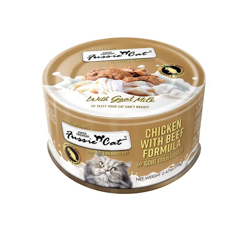 Fussie Cat Super Premium Chicken w/Beef in Goats Milk 2.47oz can