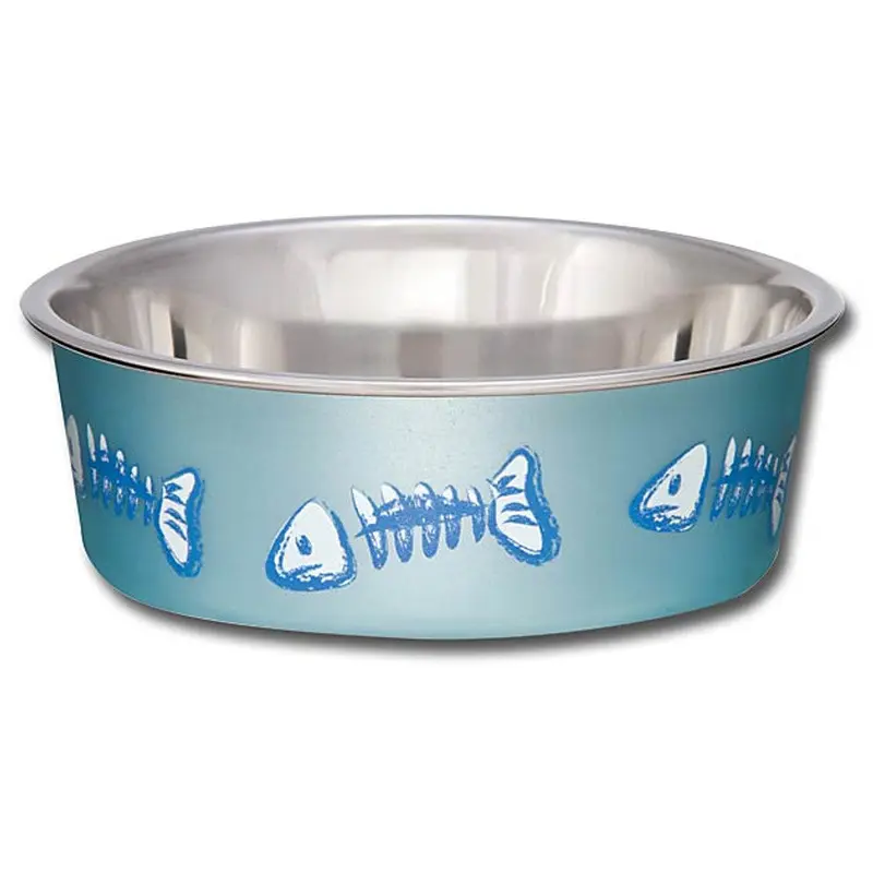 Loving Pets Bella Bowl Fish Skeleton Design - Metallic Ocean Blue eXtra Small