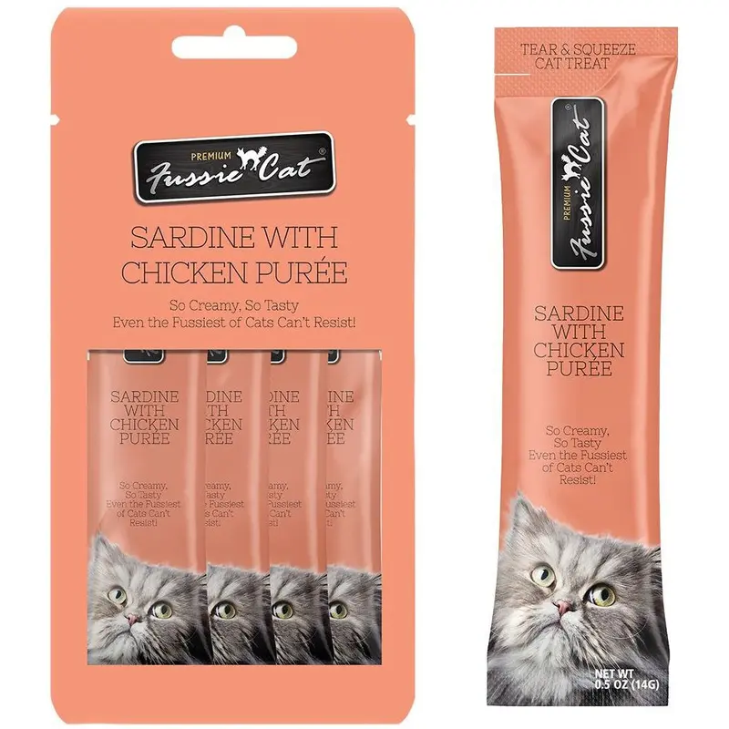 Fussie Cat Sardine Chicken Puree Lickable Cat Treats 4 Pk