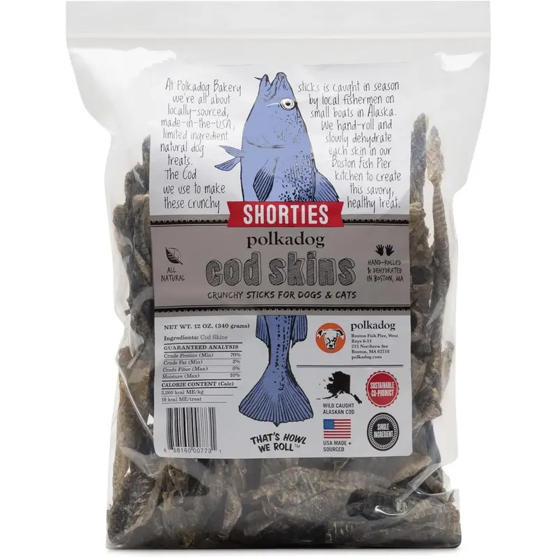 Polka Dog Cod Skins Shorties Dog Treats 12oz Bulk