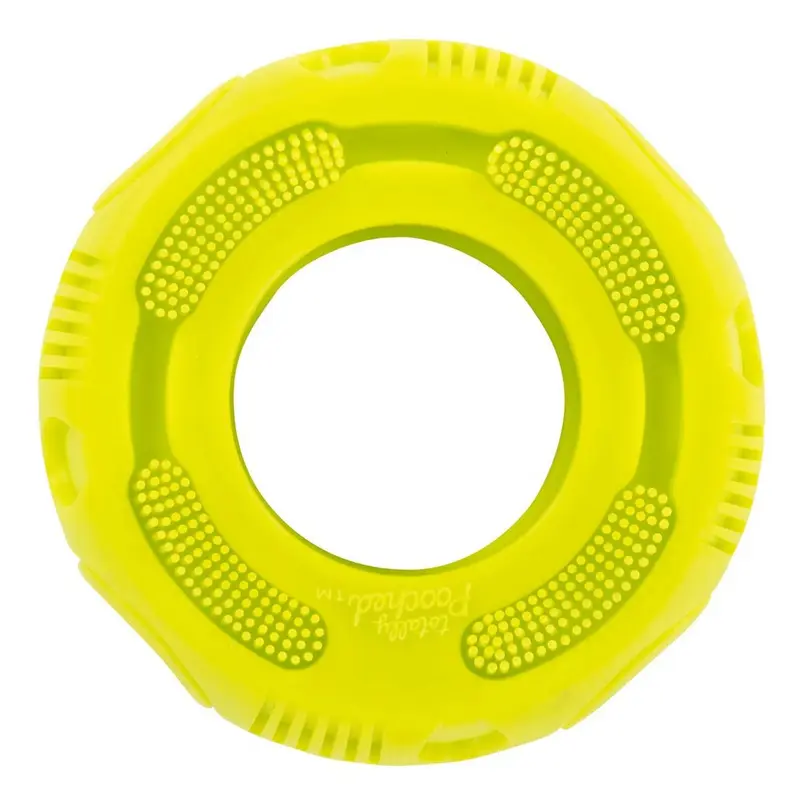 Totally Pooched Stuff'n Brush Tire 5" Green Dog Toy
