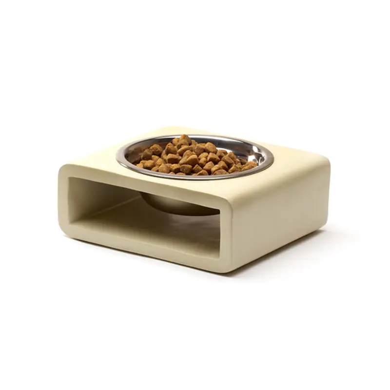 Unleashed White Modern Dog Feeder Small