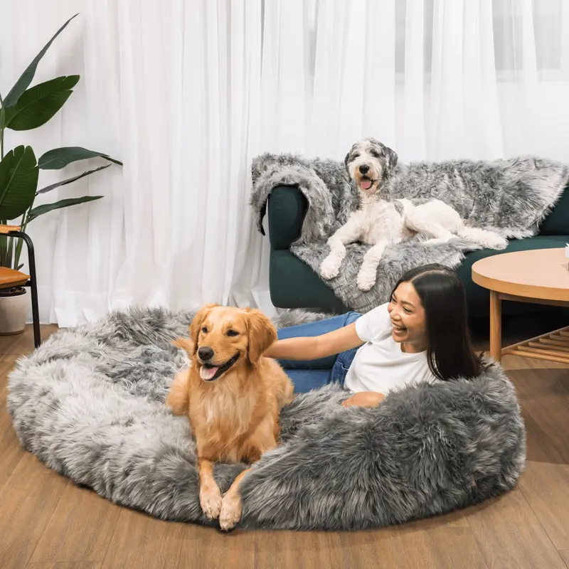 PupCloud Human-Size Dog Bed + Matching Waterproof Blanket Bundle - Charcoal Grey