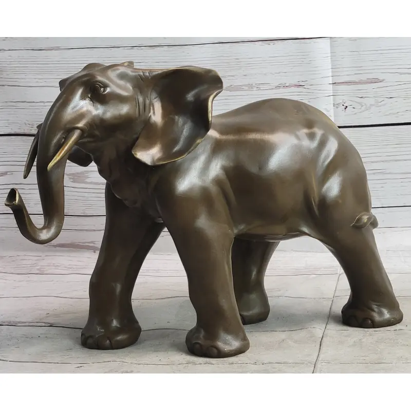 Smooth Elephant Bronze Metal Figure Sculpture Handmade Art Decor Collectible