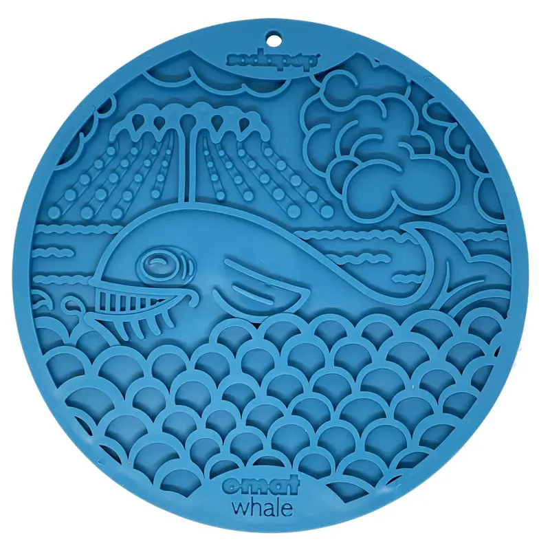 SodaPup eMat Enrichment Lick Mat Whale with Suction Cups Blue 8in