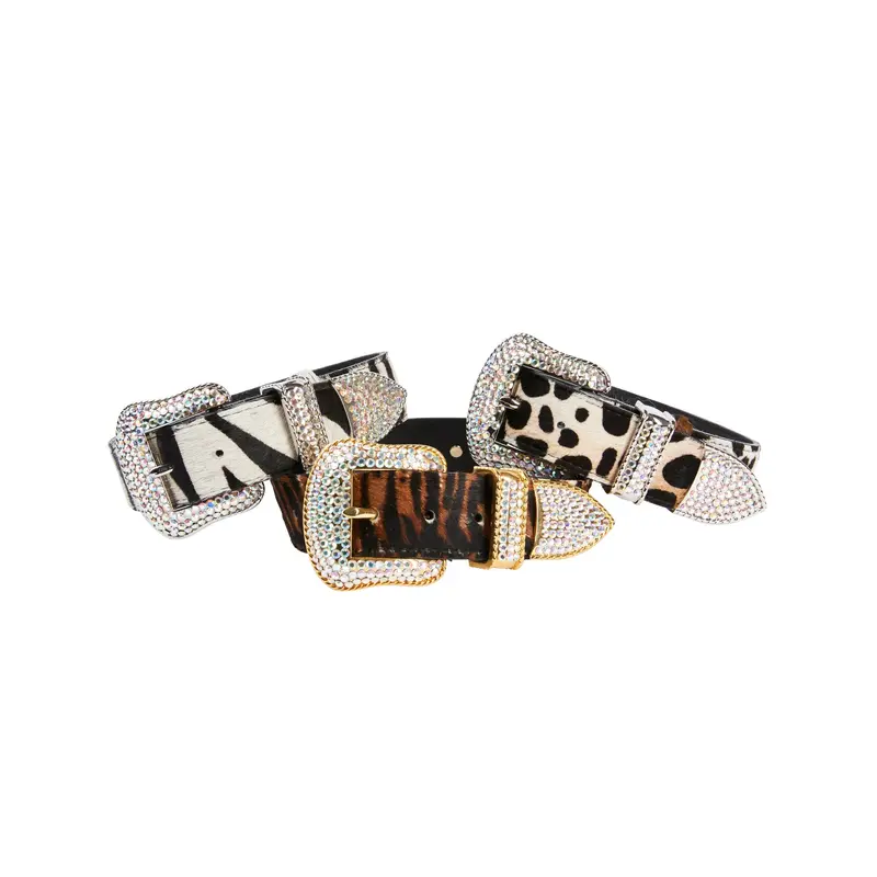 Animal Print Italian Leather Swarovski Crystal Hardware Set Of 3