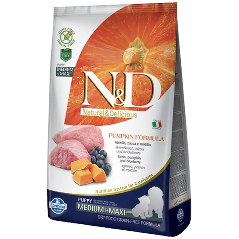 Farmina N&D Pumpkin Grain Free Dry Dog Food - Lamb & Blueberry, Medium/Maxi Kibble - 26.4lb