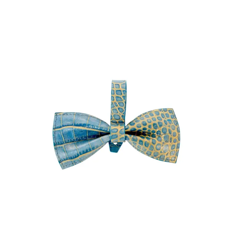 Blue & Gold Embossed Croc Italian Leather Bow tie
