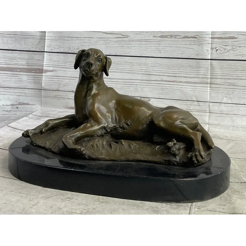 Bronze Pet Dog Sculpture Statue Figure on Marble Base Antoine Barye 8" x 13"