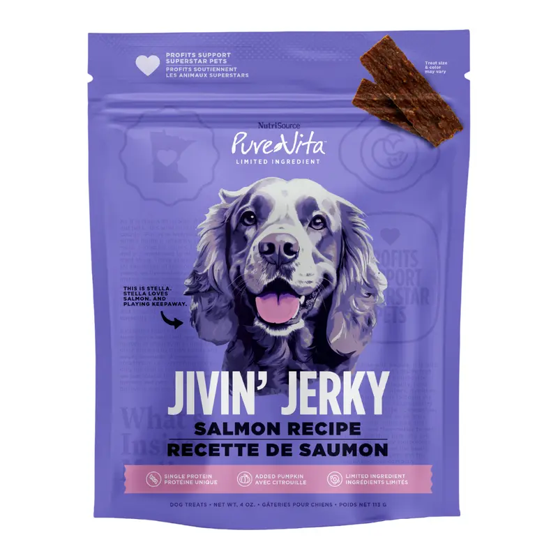 Nutrisource Jivin Jerky Strips Dog Treat Salmon Recipe 4 oz