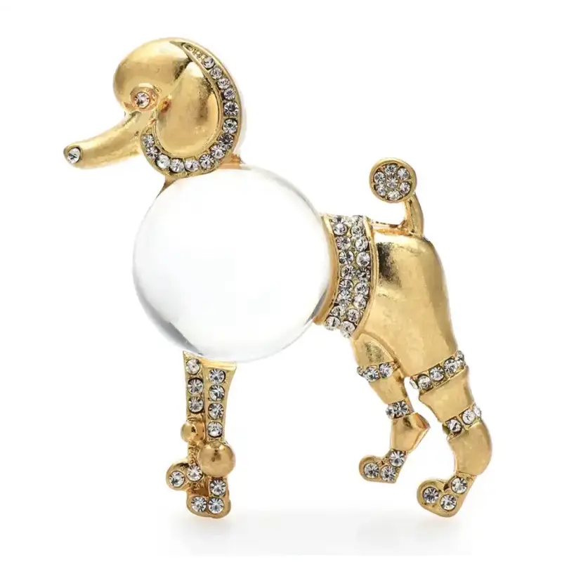 Gold Clear Body Poodle Crystal Brooch