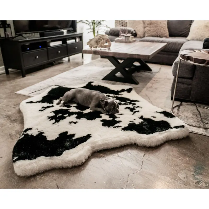 PupRug Animal Print Memory Foam Dog Bed - Black Faux Cowhide