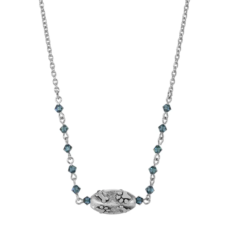 1928 Jewelry Dog Paw And Bone Blue Bead Necklace 16" + 3" Extender