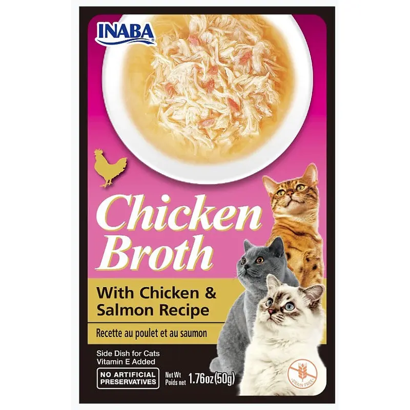 Inaba 1.76oz Chicken Broth with Chicken & Salmon Recipe Side Dish for Cats