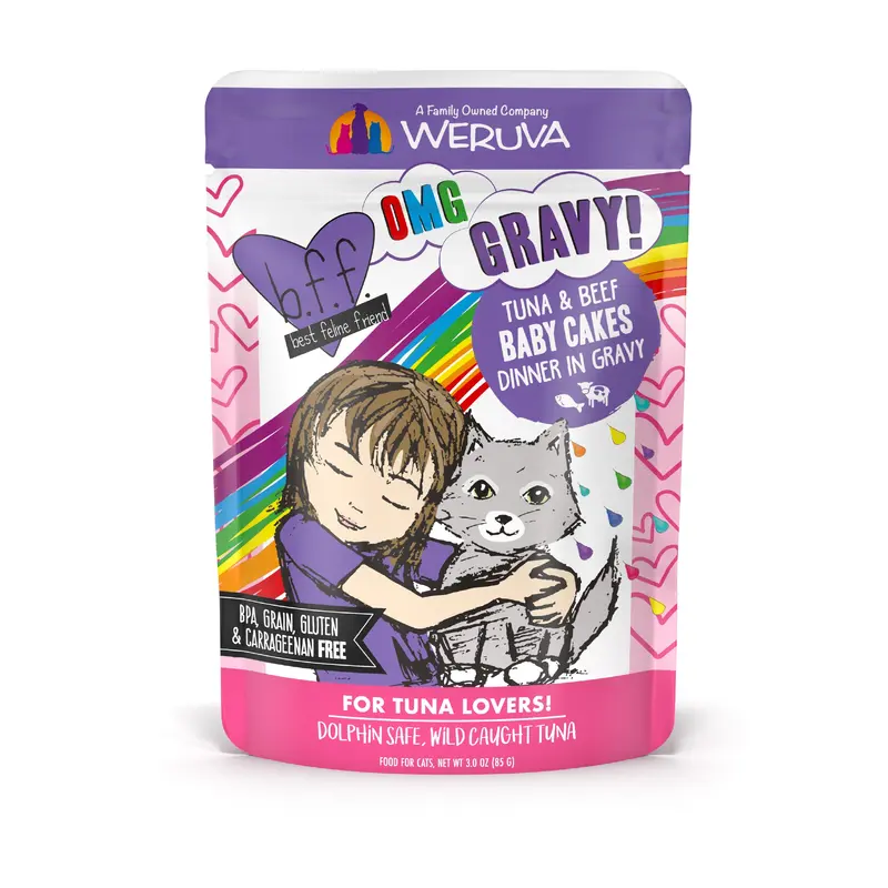 Weruva B.F.F. Oh My Gravy 2.8oz Pouch Cat food  Tuna & Beef Baby Cakes