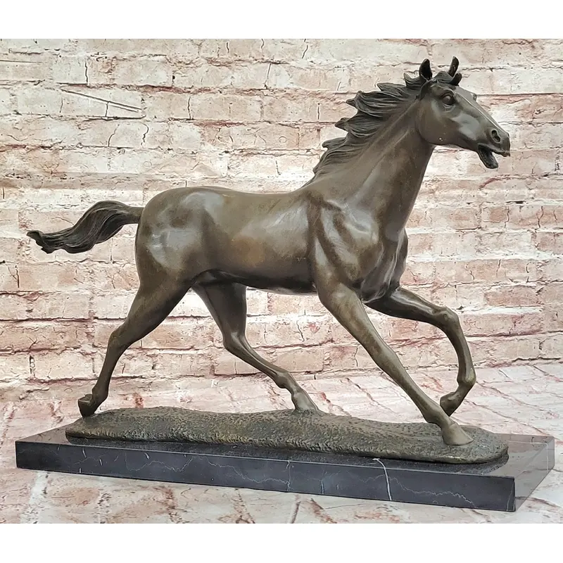 Milo Running Horse Bronze Sculpture   Realistic Equine Art on Marble Base