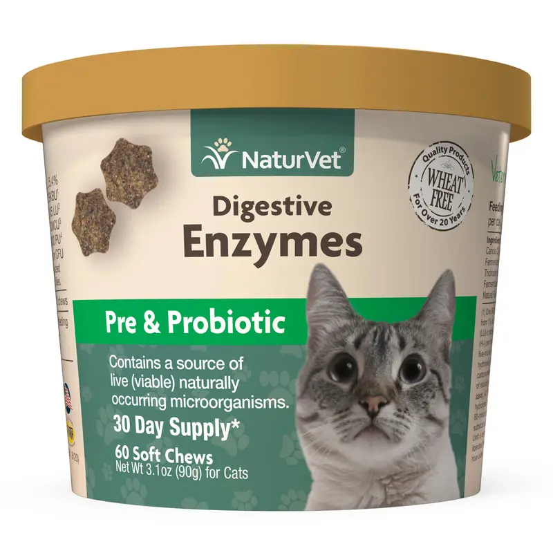 Naturvet Digestive Enzymes Cat 60 Soft Chews with Prebiotics & Probiotics