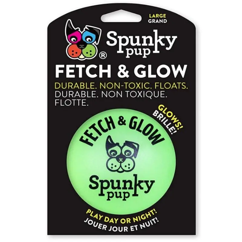 Spunky Pup Fetch and Glow Ball Dog Toy Assorted Colors Large