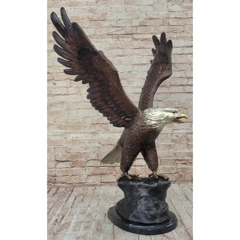 American Bald Eagle Outstretched Wings Bronze Statue Sculpture Figure Marble Base 33" x 19"