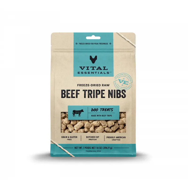 Vital Essentials Freeze Dried Beef Tripe Nibblets Grain Free Limited Ingredient Dog Treats