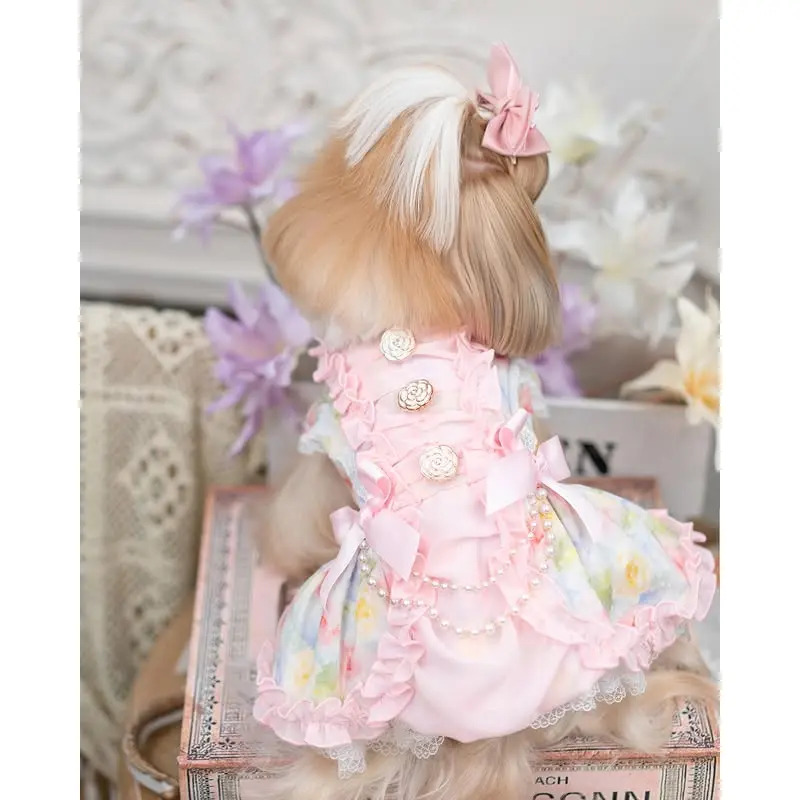 Luxury design dog dress pearls chain accessories 2 colors
