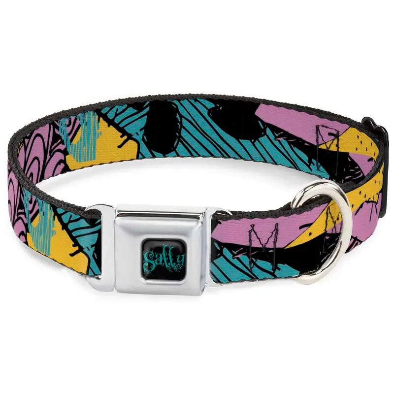 Nightmare Before Christmas SALLY Text Full Color Black/Teal Seatbelt Buckle Collar - Nightmare Before Christmas Sally Dress Patchwork
