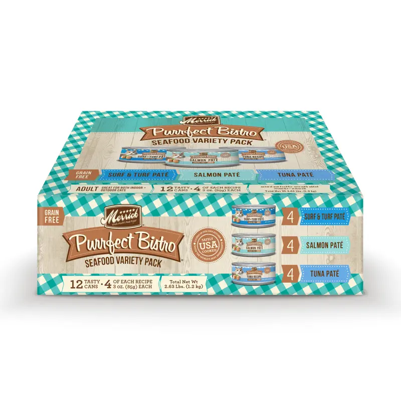 Merrick Purrfect Bistro Grain Free Seafood Pate Variety Pack Canned Cat Food
