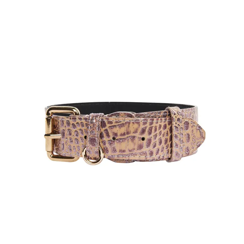 Pink, Purple & Silver Embossed Croc Italian Leather/Classic Collar
