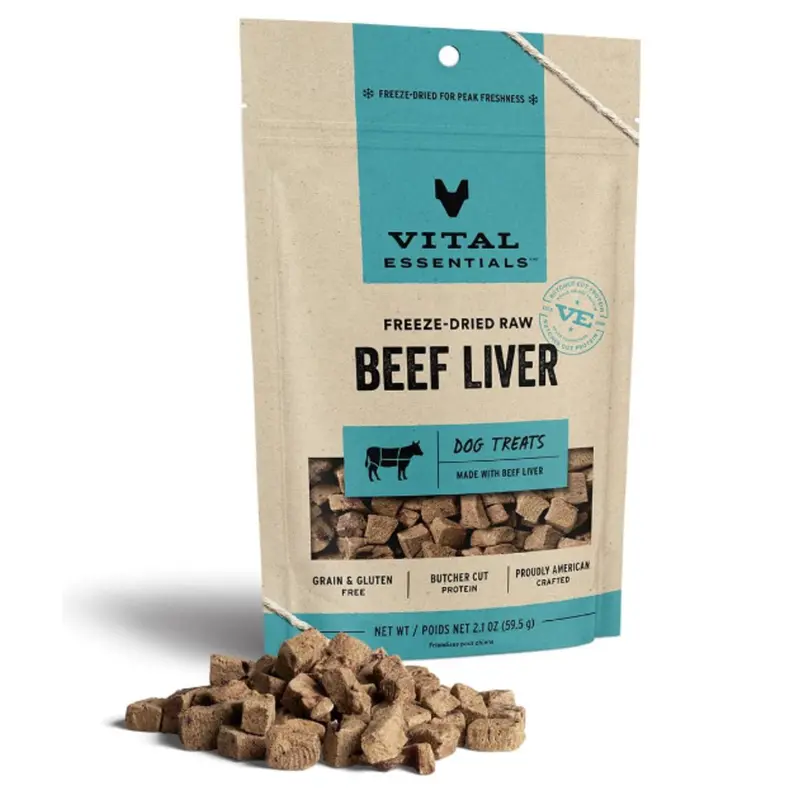 Vital Essentials Freeze Dried Grain Free Beef Liver Limited Ingredient Dog Treats