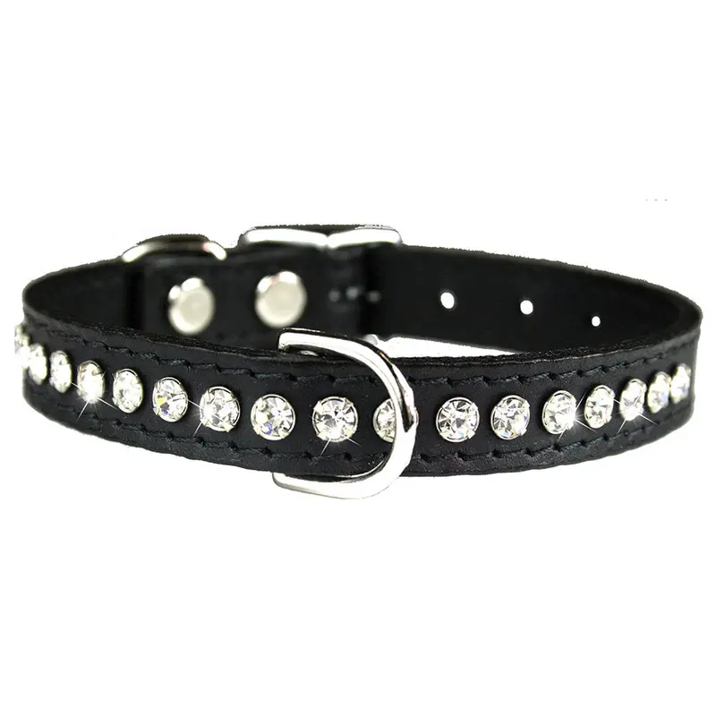Black Signature Leather Crystal Collar