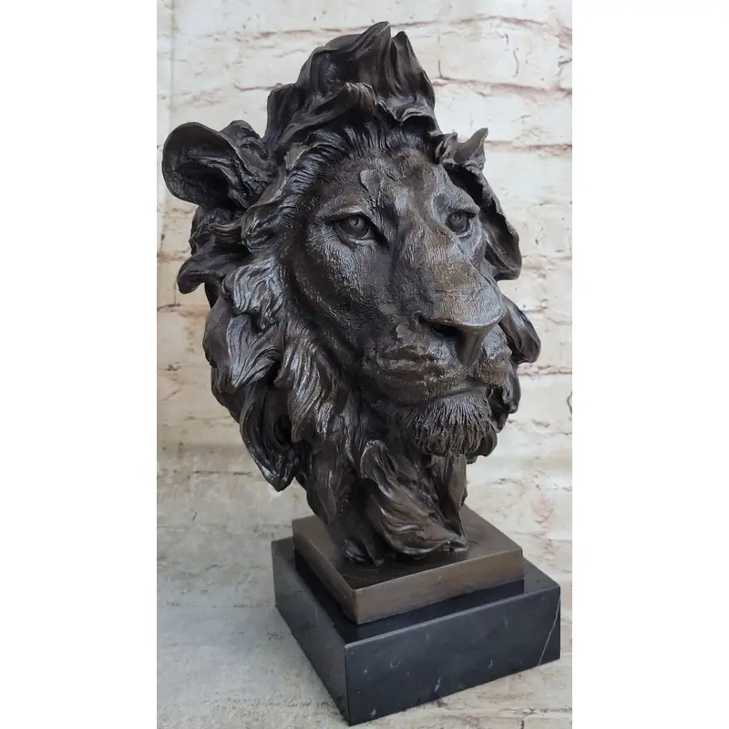 Bust Male Lion 100% Bronze Sculpture Statue Figurine Figure by Milo Art Deco NR