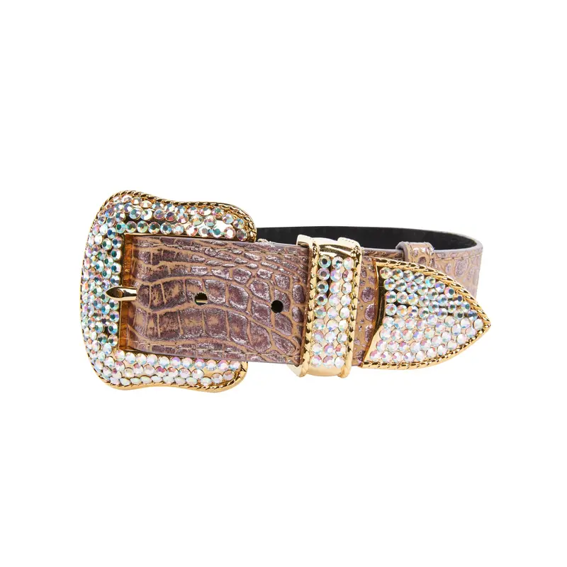 Pink, Purple & Silver Embossed Croc Italian Leather/Swarovski Crystal Collar