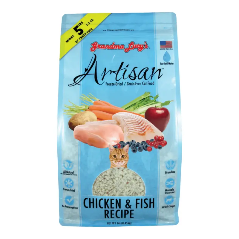 Grandma Lucy's Artisan Freeze Dried Chicken Fish Cat Food 1 lb