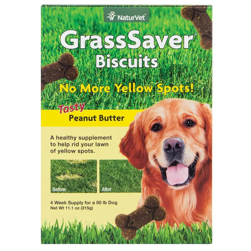 NaturVet  GrassSaver Biscuits for Dogs  Healthy Supplement to Help Rid Your Lawn of Yellow Spots  Enhanced with a Tasty Peanut Butter Flavor  4 Week Suppy - 11.1oz