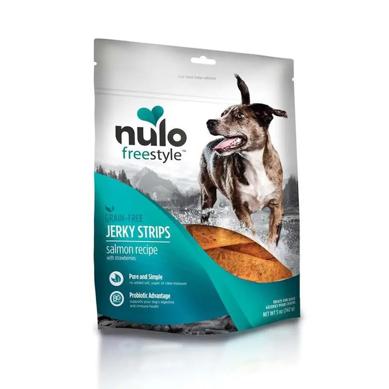 Nulo treats Jerky Strip Salmon/Strawberry 5oz