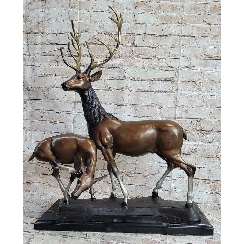 Bronze Sculpture of Elk Reindeer Deer Stag Buck & Fawn - Wildlife Decor Original Art