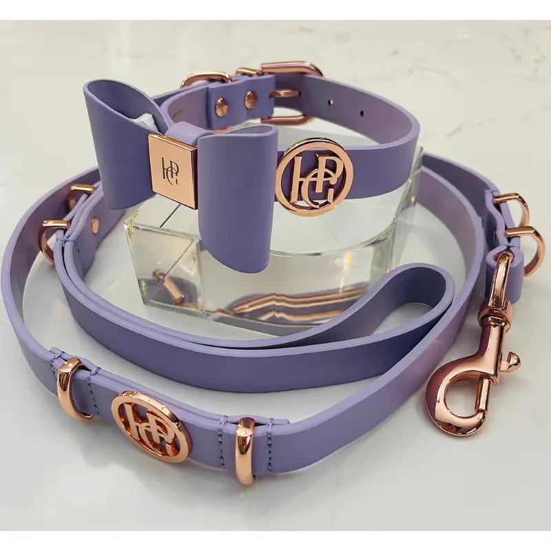 Leather Bow Collar/Lead - Lilac
