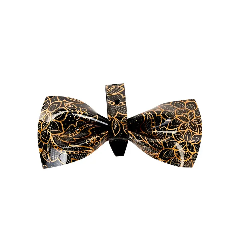 Black & Gold Floral Print Patent Italian Leather Bowtie